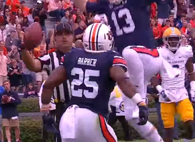 Peyton Barber after scoring for Auburn this season.