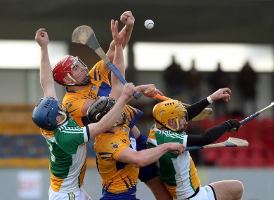 Clare's Peter Duggan rises highest to win possession.