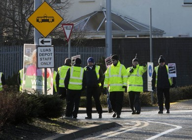 Luas staff picket outside the Sandyford depot last month.