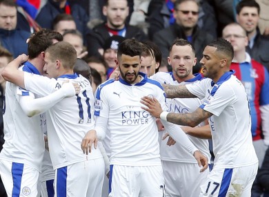 Leicester goalscorer Mahrez and his team-mates.