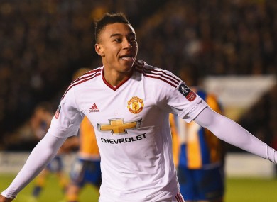 Jesse Lingard in Manchester United's white away strip.