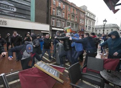 Demonstrators clashing in Dublin last month.