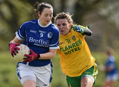 Rosie Crowe, Cavan, in action against Niamh Hegarty, Donegal.