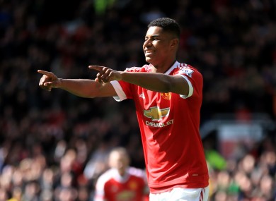 Manchester United's Marcus Rashford celebrates scoring his side's only goal of the game.