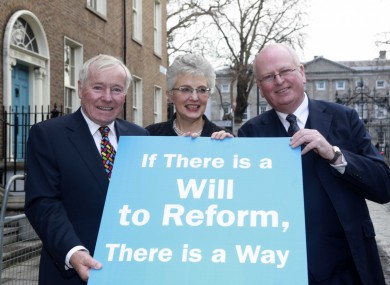 Then senators Feargal Quinn and Katherine Zappone with Michael McDowell SC at the launch of a blueprint for action to reform Seanad Eireann in January 2014.