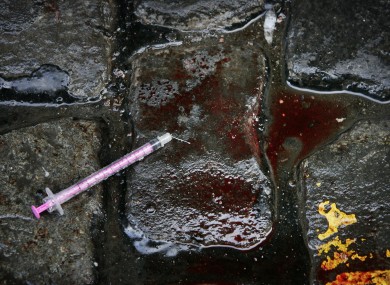 File photo of a needle and blood in the streets of Dublin.