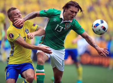 Sweden's Sebastian Larsson (left) and Republic of Ireland's Jeff Hendrick battle for the ball during their Euro 2016 match.