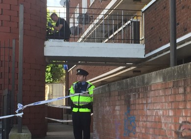 Gardai at the scene of a fatal stabbing in Seagull House on Rutland Ave in Crumlin.