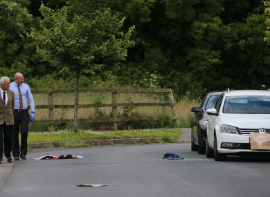 Forensic officers and gardaí at the scene of yesterday's shooting.