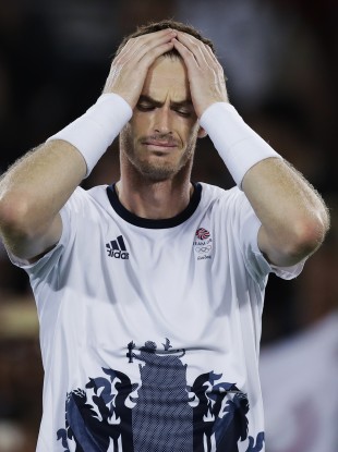 Andy Murray, of Britain, reacts after defeating Juan Martin del Potro, of Argentina, to win the men's singles gold medal at the 2016 Summer Olympics in Rio de Janeiro.