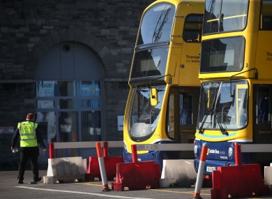 Buses sit idle at the Broadstone Bus depot in Dublin earlier this month.