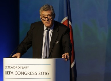 Villar speaking at the vote for the new Uefa president this month.