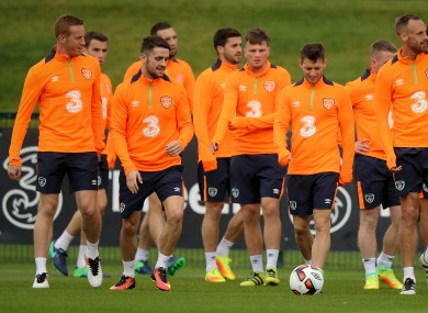 Adam Rooney (far left) with the squad today.