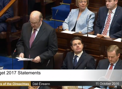 Former, future and current leaders? Michael Noonan, Paschal Donohoe and Enda Kenny during the announcement of Budget2017 in the Dáil yesterday.
