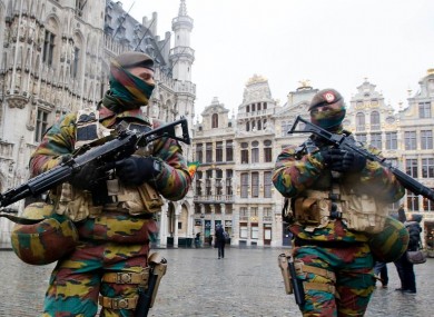 Belgian police officers patrol the Grand Place in central Brussels, Belgium, in November 2015. The country was on high alert after the Paris attack.