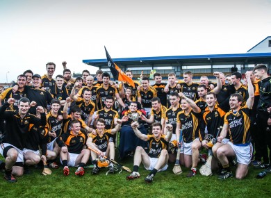 Ballyea players celebrating their Clare senior final victory last Sunday