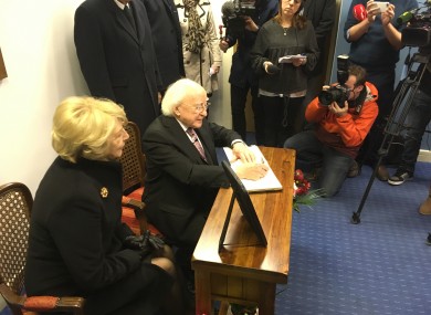 President Michael D. Higgins signing the book of condolences for late Cuban leader Fidel Castro this morning.