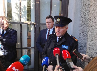 Superintendent Patrick McMenamin speaking to reporters at Kevin Street Garda Station earlier today.