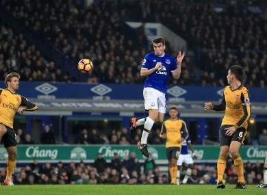 Everton's Seamus Coleman scores his side's first goal of the game.