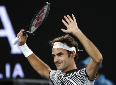 Switzerland's Roger Federer celebrates after defeating Germany's Mischa Zverev during their quarter-final at the Australian Open.