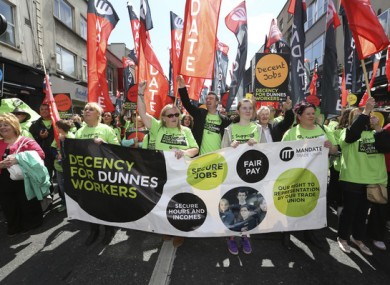 Dunnes Stores workers protested in 2015 against zero hour contracts.
