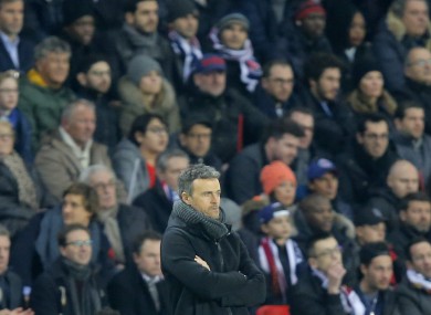 Barcelona's head coach Luis Enrique reacts during the Champions League first leg knockout round match.