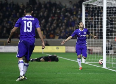 Pedro scored Chelsea's opener and (left) Diego Costa got the second.