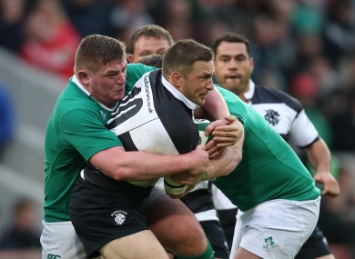 Furlong tackles Gopperth when Ireland met the Barbarians in 2015.