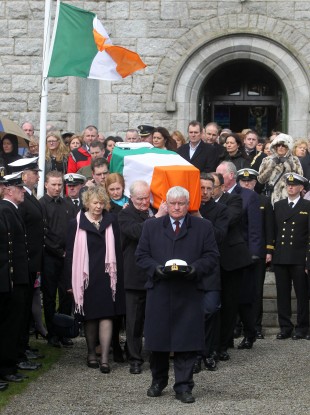 Hundreds of mourners gathered at St Patrick's Church in Glencullen, Dublin for the funeral of Captain Dara Fitzpatrick.