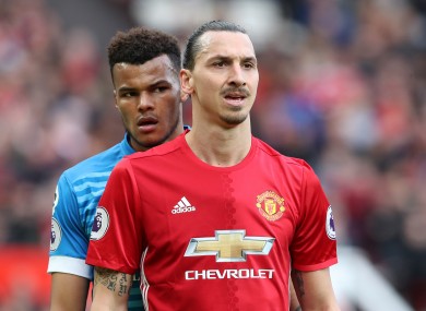 AFC Bournemouth's Tyrone Mings (left) and Manchester United's Zlatan Ibrahimovic during the Premier League match at Old Trafford.