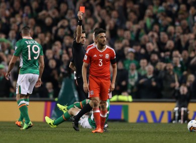Neil Taylor was sent off for his challenge on the Ireland-Wales game.