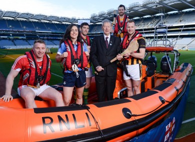 Brian Hurley, Lyndsey Davey, Killian Young, broadcaster Mícheál Ó Muircheartaigh, Neil McManus, and Jackie Tyrell, at Croke Park.