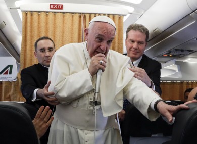 Pope Francis speaks on board his flight from Cairo to Rome.