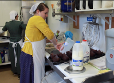 Two women working in the bakery