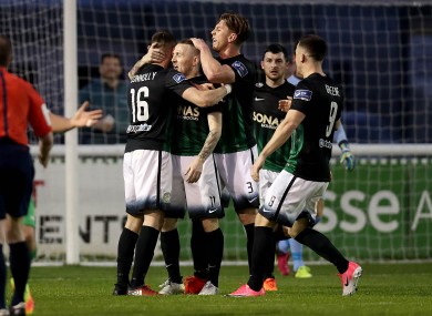 The Bray players congratulate Gary McCabe (file photo).