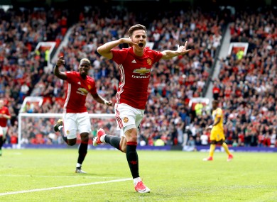 Harrop celebrates his debut goal.