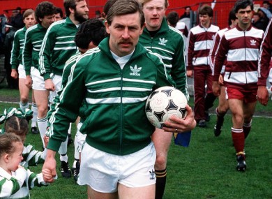 Byrne leading Shamrock Rovers out before the 1985 FAI Cup final.