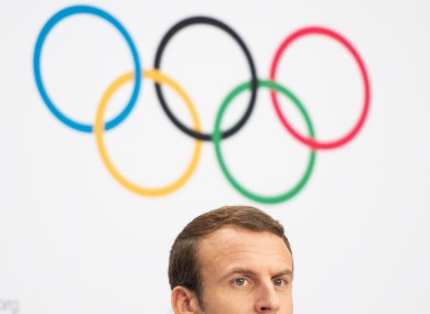 French president Emmanuel Macron at today's press conference where Paris' Olympic bid was approved.