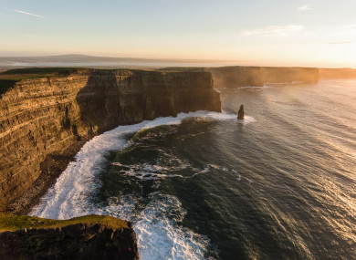 Aerial image of the Cliffs of Moher
