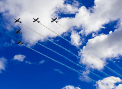 The Irish Air Corps practice their formation over Dublin ahead of the Bray Air Show this weekend.