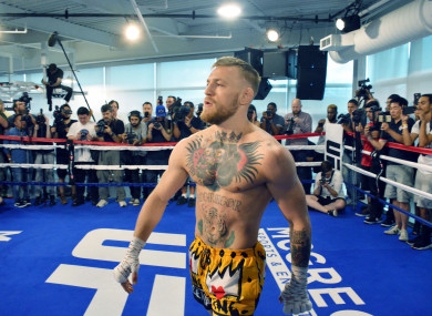 Conor McGregor hosts Las Vegas Media workout ahead of his upcoming fight with Floyd Mayweather.
