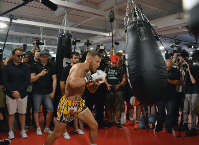 Conor McGregor hosts Las Vegas Media workout ahead of his upcoming fight.