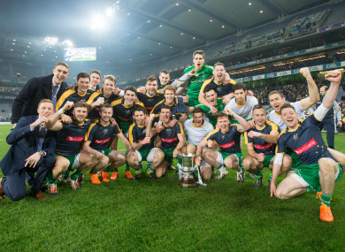The Ireland players celebrating their 2015 International Rules victory.
