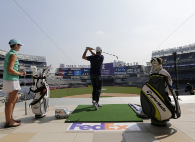 Rory McIlroy hits some golf balls in Yankee Stadium in New York this week.