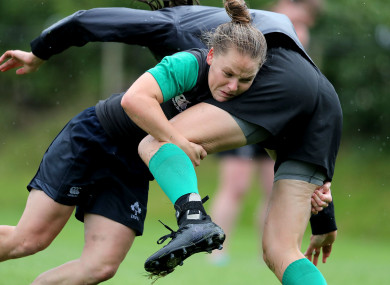 Nicole Cronin gets a tackle in during a training session with the Ireland team.
