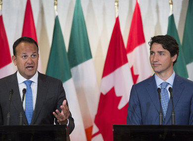 Taoiseach Leo Varadkar and Canadian Prime Minister Justin Trudeau during Montreal news conference.