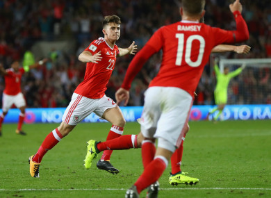 Ben Woodburn celebrates his goal for Wales.
