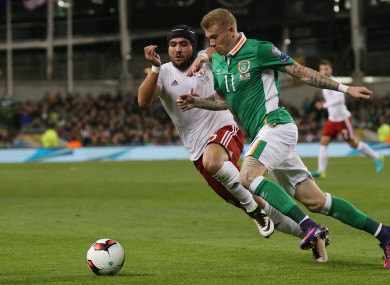 Republic of Ireland's James McClean (right) and Georgia's Murtaz Daushvili pictured the last time the sides met.