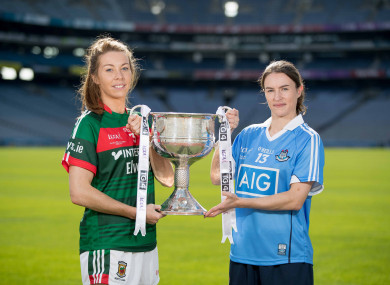 Head-to-head: Mayo's Sarah Tierney and Dublin's Sinéad Aherne.