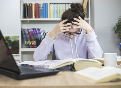 Student stressed out studying